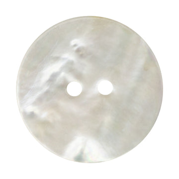Classic flat two-hole natural river shell button, 11.5/18/25mm, front view