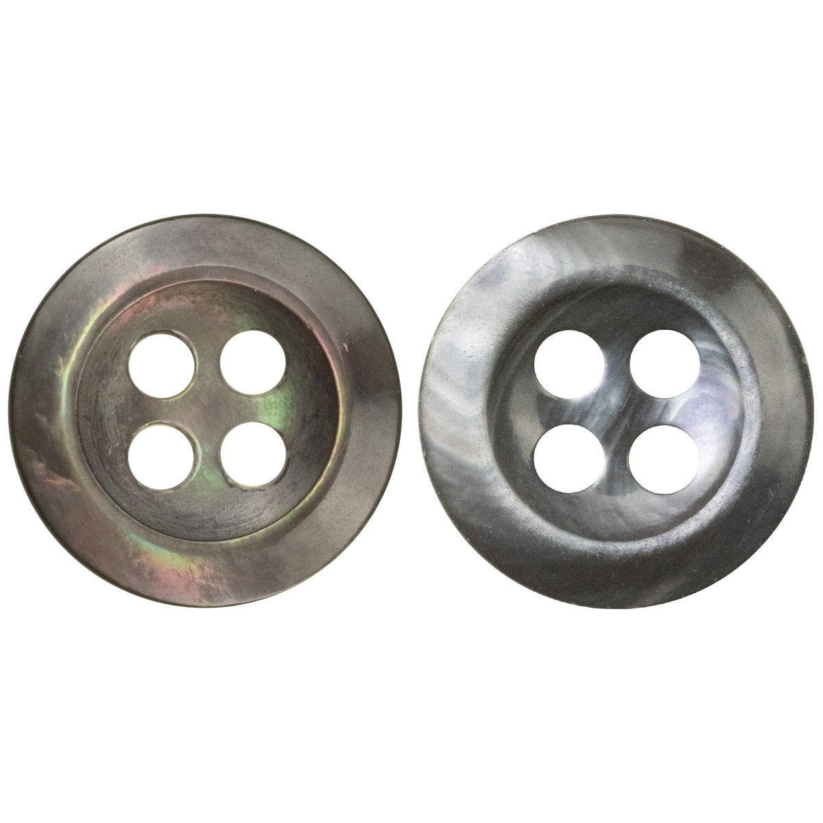 11.5mm shell buttons, dark blue-black, 4-hole round, metal-look, 10 pack