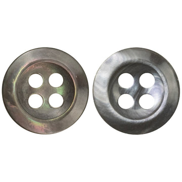 11.5mm shell buttons, dark blue-black, 4-hole round, metal-look, 10 pack