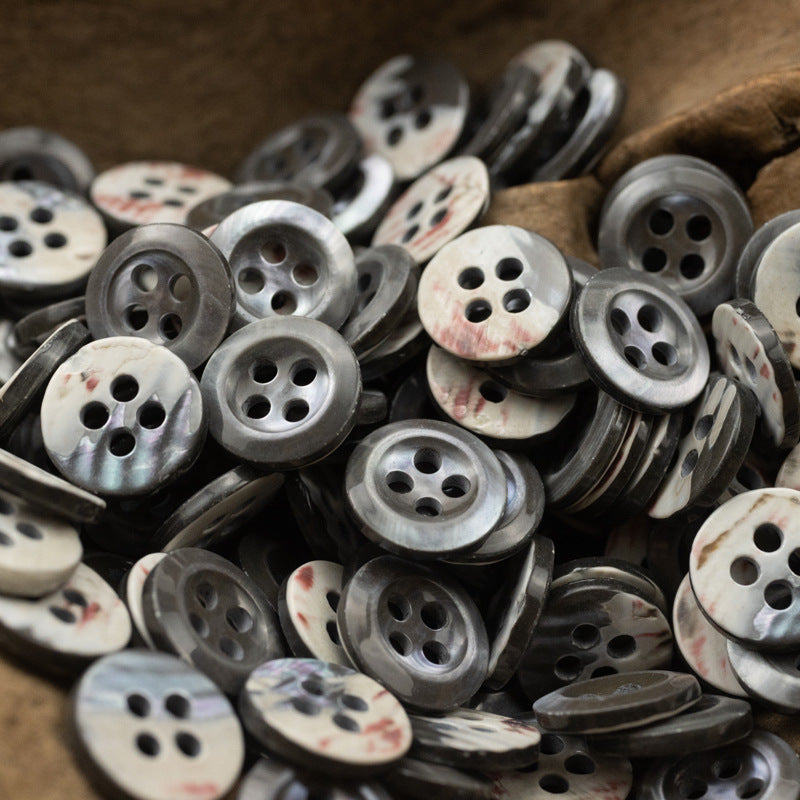 Mixed dark blue-black and natural shell buttons, 4-hole round, bulk pack