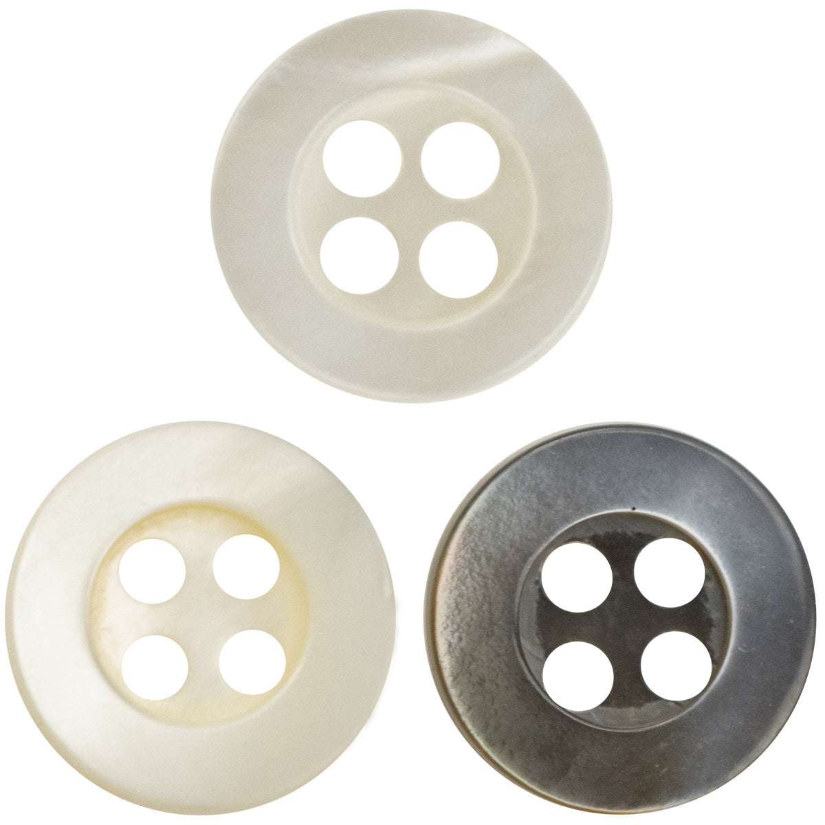 Schalenknöpfe 11,5 mm mit breitem Rand: off-white und dunkel, 4 Löcher