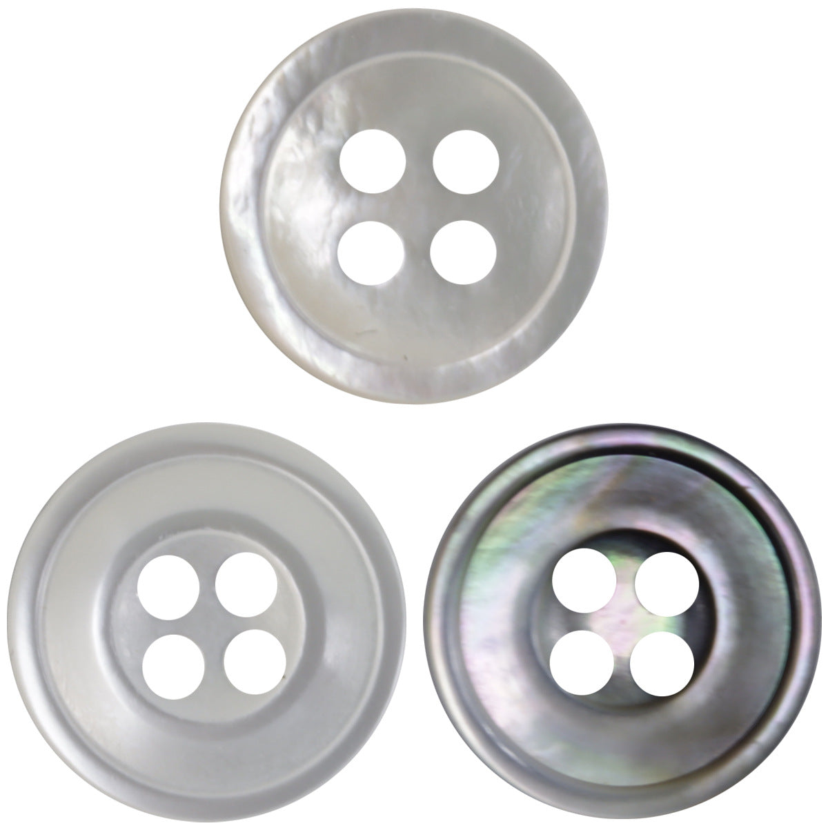 11.5mm round shell buttons, 4-hole, natural beige/gray/white (10 pcs)