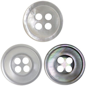 11.5mm round shell buttons, 4-hole, natural beige/gray/white (10 pcs)