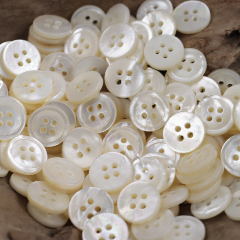 White round 4-hole shell buttons for bracelet making, 10 pcs
