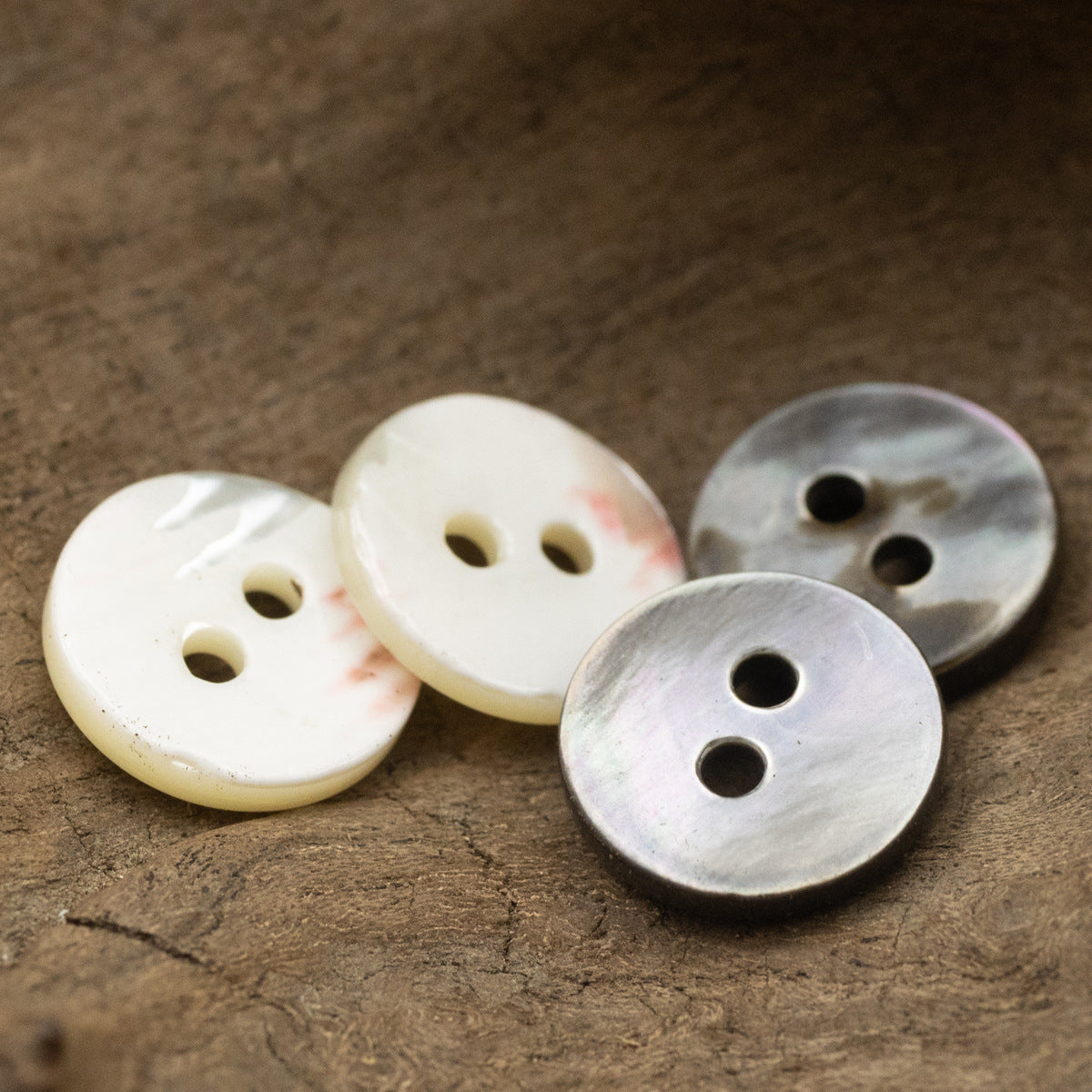 11.5mm Multicolored Black Mother-of-Pearl Two-Hole Shell Buttons 12pcs