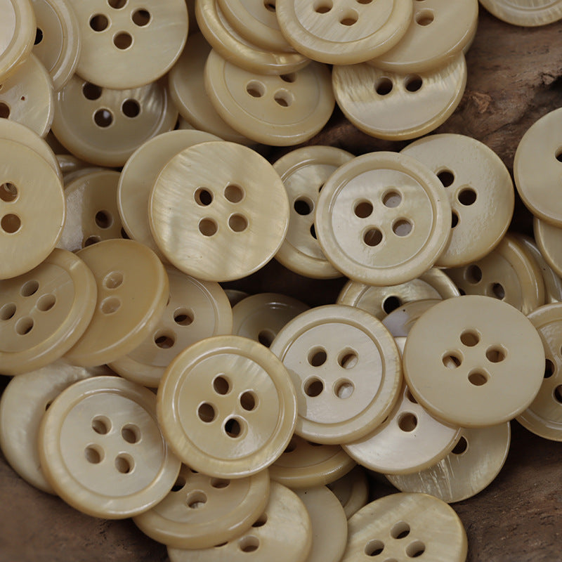 15mm natural shell-look buttons, 4-hole, cream—assorted round button pile