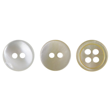 11mm off-white real shell buttons, front view: two-hole and four-hole buttons set
