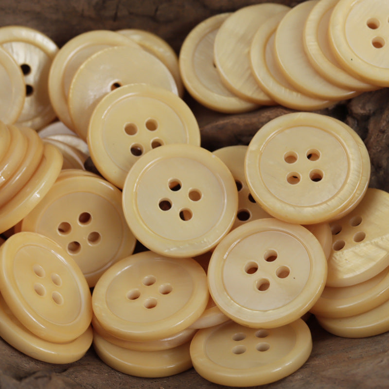 Natural shell buttons, light cream, 4-hole round set for clothing DIY craft (10 pack)