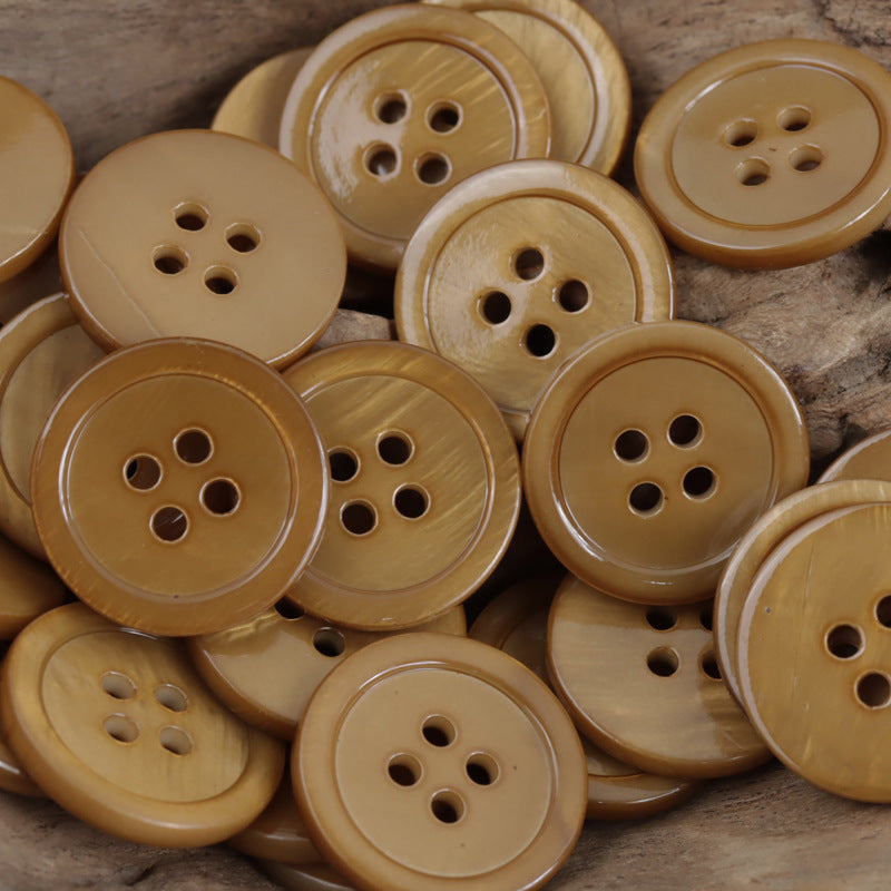 Round shell buttons, coffee brown, 4-hole design for clothing DIY craft (10 pack)