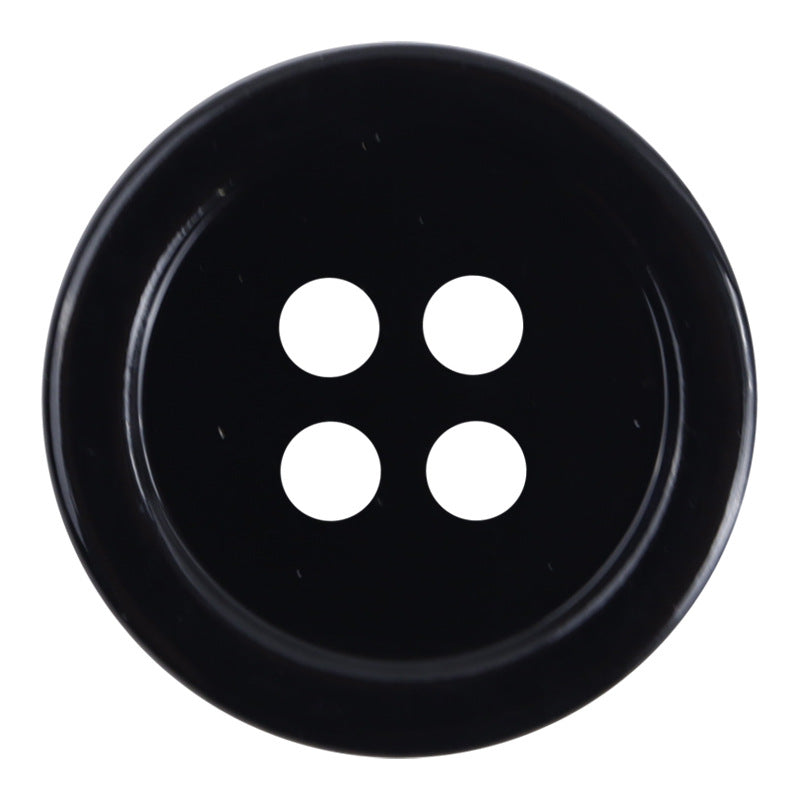 Round shell buttons, black, glossy 4-hole front for clothing DIY sewing (10 pack)