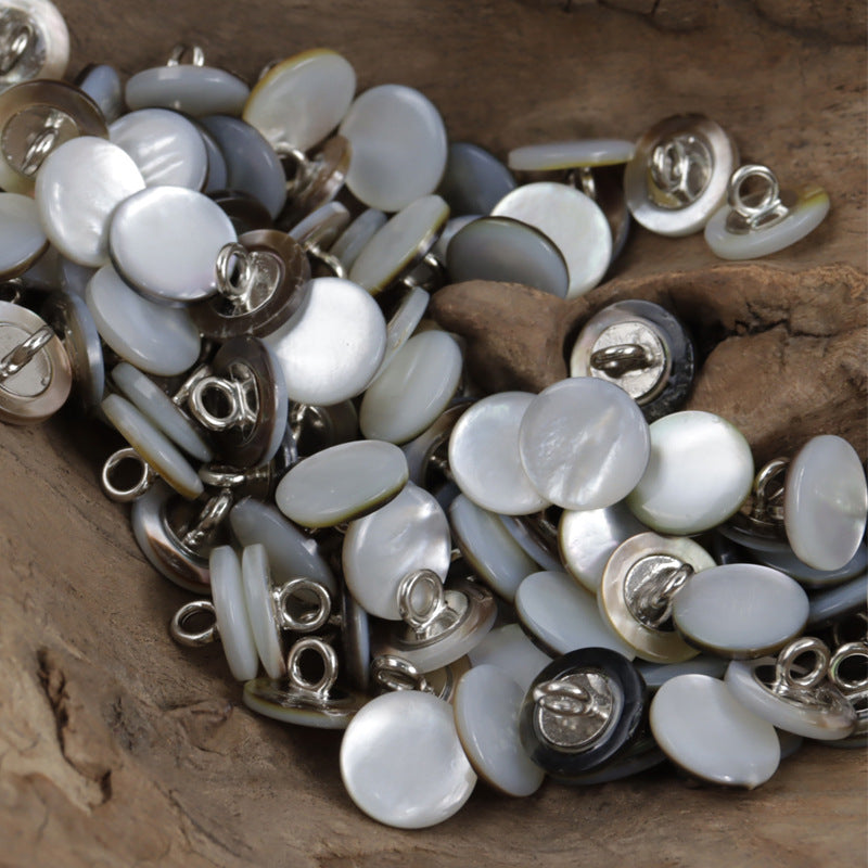 Light gray-blue natural shell shirt buttons, 11.5mm, round faces with silver shanks