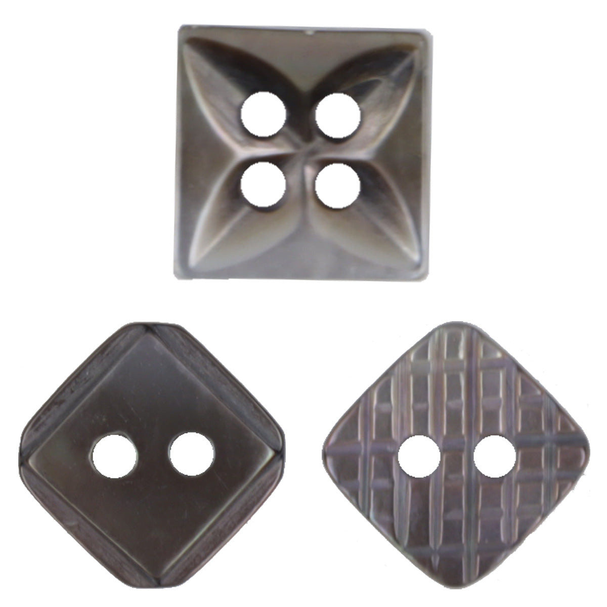 Irregular rhombus shell buttons, 4-hole design, 10-piece set, light top view