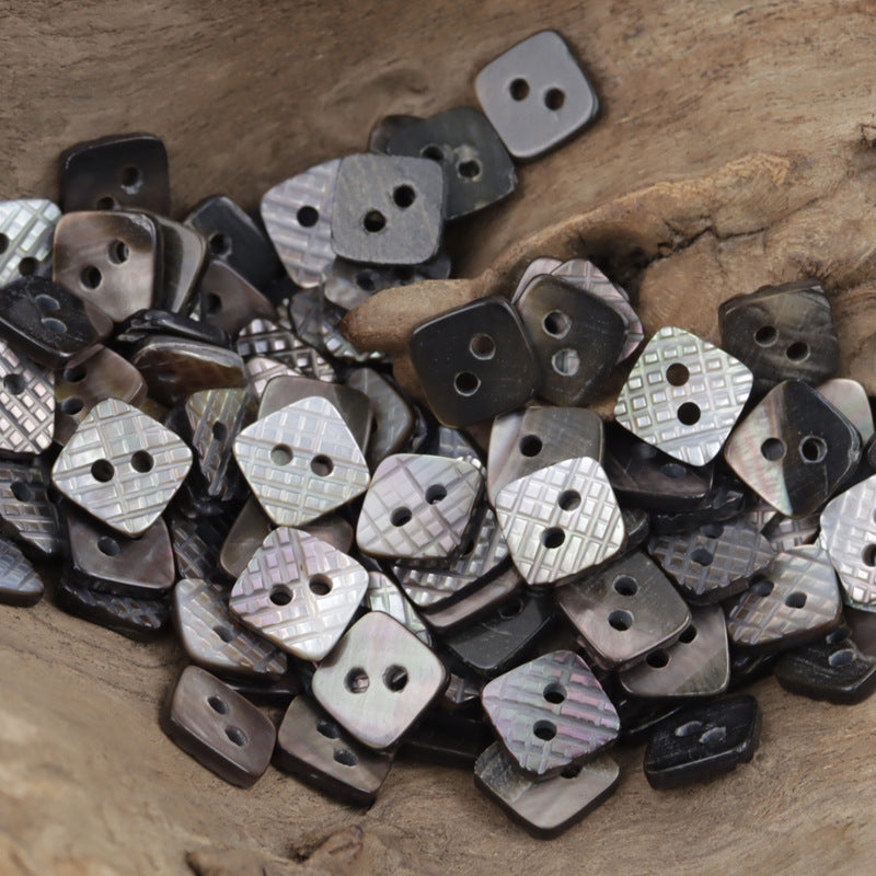 Irregular rhombus shell buttons assortment, mixed finishes, 2-hole and 4-hole