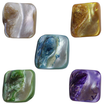 Square shell shank buttons set: natural, gold, green, blue, purple, 10 pcs