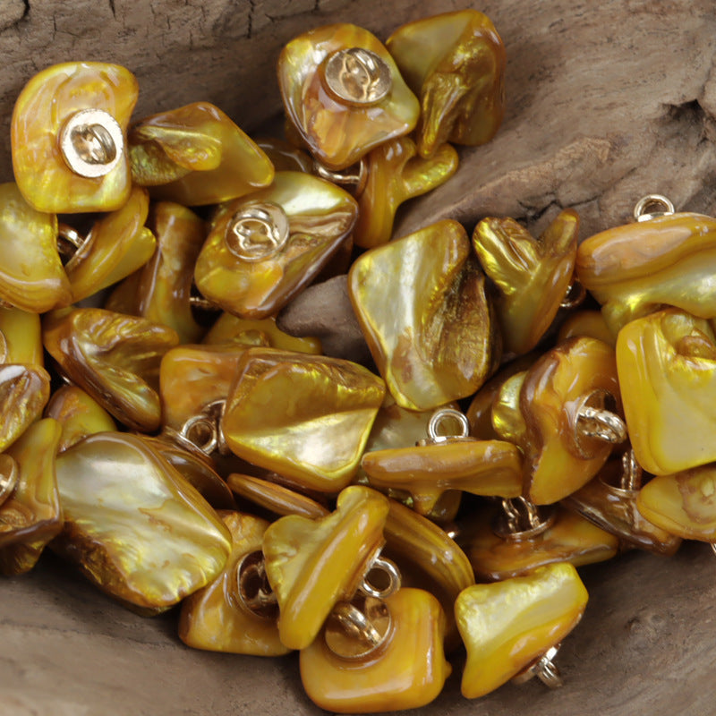 Gold shell shank buttons, square shape, with gold-toned metal loops