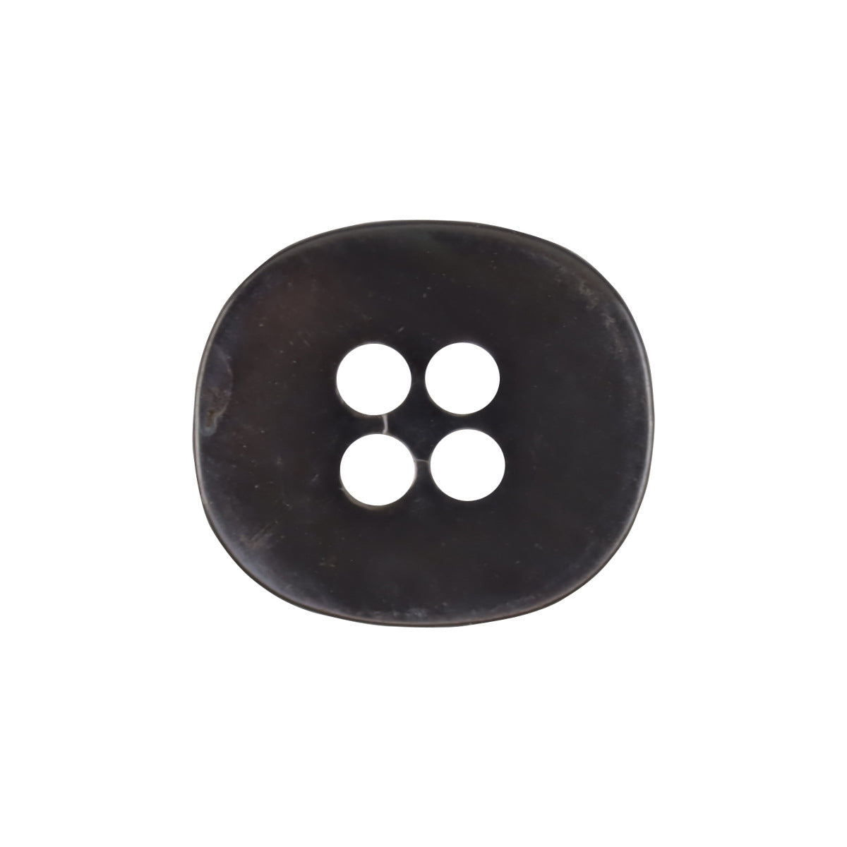 Irregular black pearl shell button, round shape with 4 holes