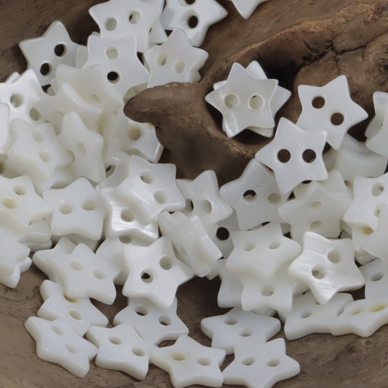 Natural shell star-shaped buttons, white, two holes (10 pcs)
