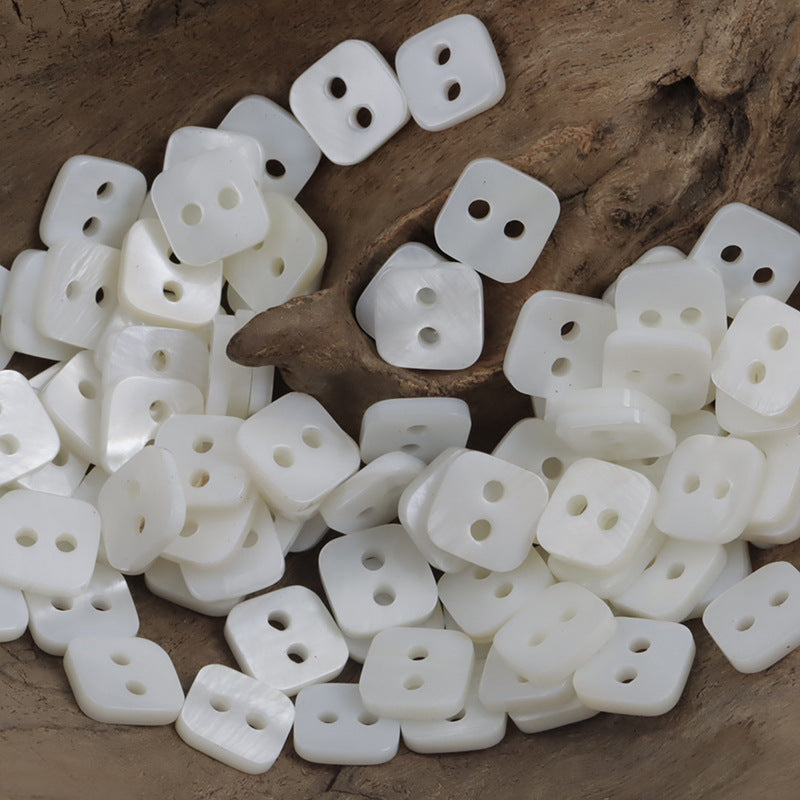 Natural shell square-shaped buttons, white, two holes (10 pcs)