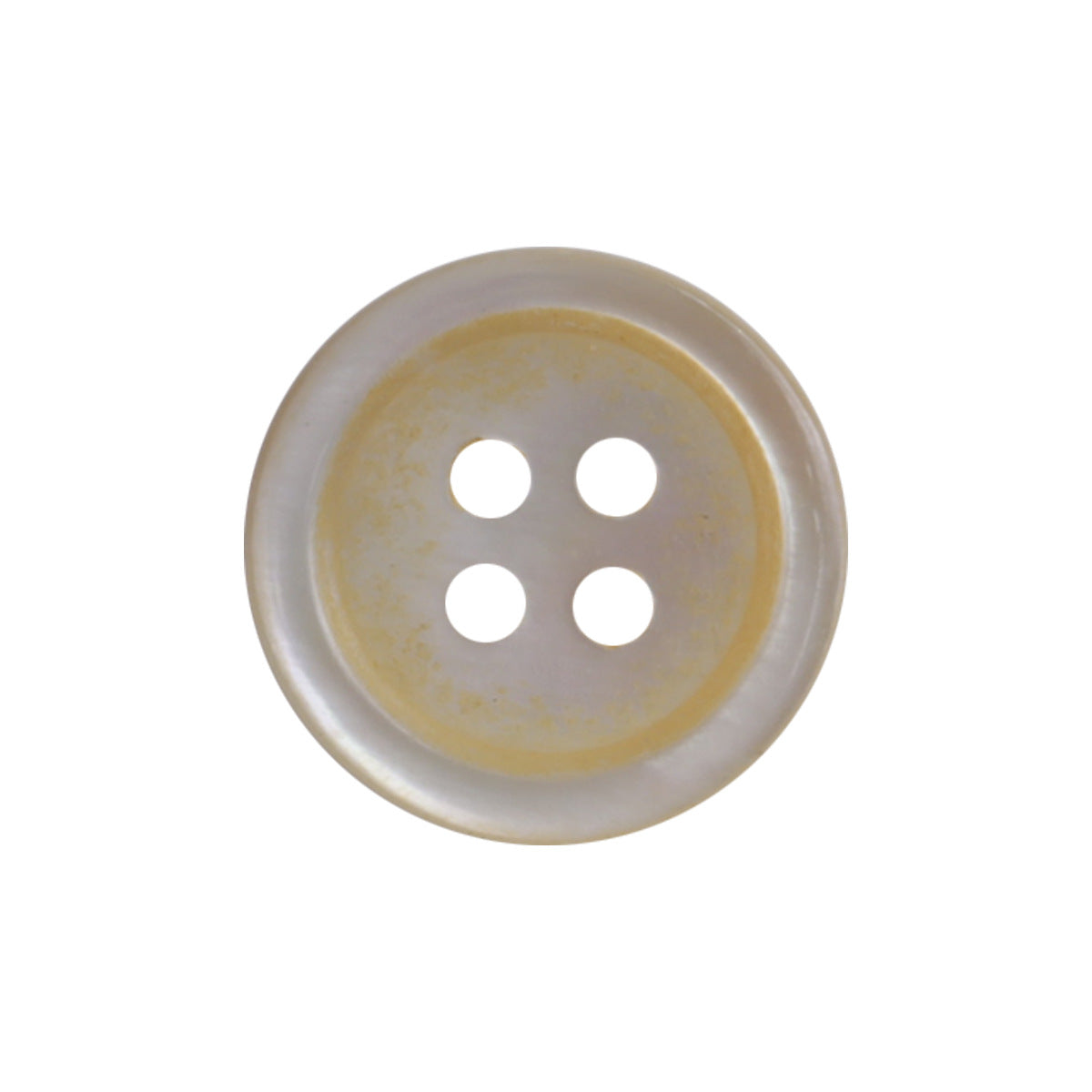 Irregular light beige shell button, four holes, single close-up