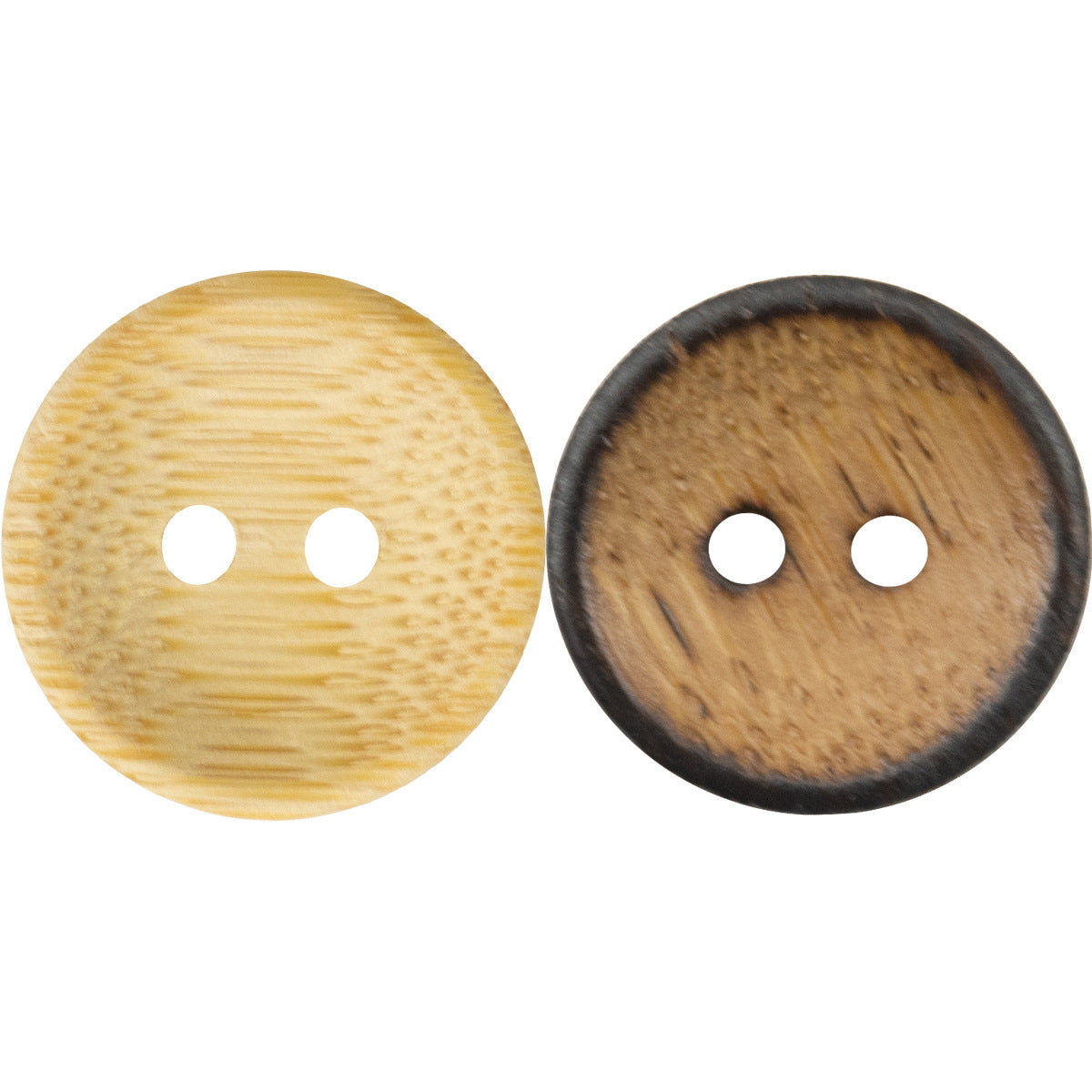Bambusknöpfe, 2 Löcher, helles Natur-Design und dunkler Burnt-Look, 10er-Pack