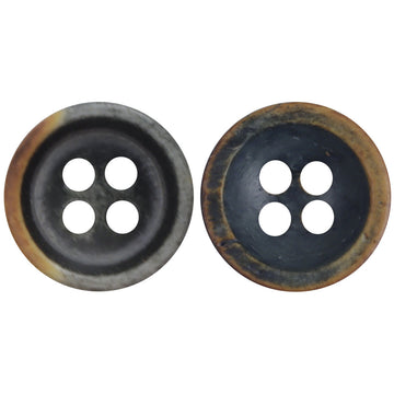 Vintage washed blue button set, 4-hole natural bovine bone look, 2 pieces