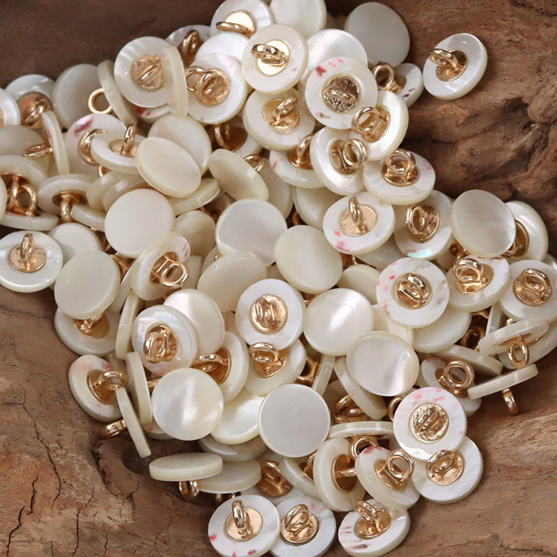 Beige shell buttons with metal shanks in bulk, 10 pieces