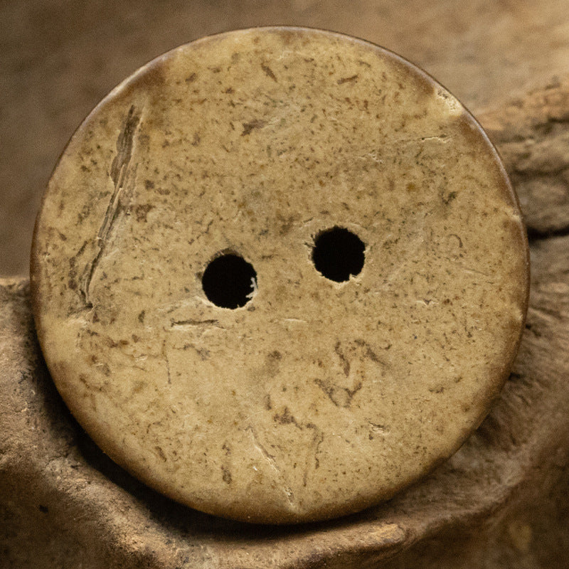 Round two-hole coconut shell button, tan, plain face, Style B