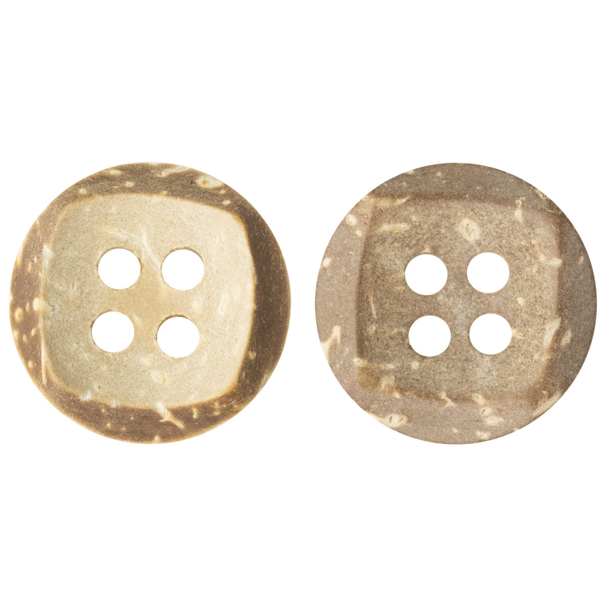 Beige & khaki Kokosnussknöpfe, schalenförmig, 4 Löcher