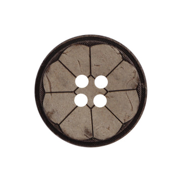 Natural coconut shell button, four-hole ethnic floral pattern, dark rim