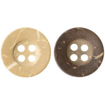 Round coconut shell buttons for kids, khaki and brown, 4 holes