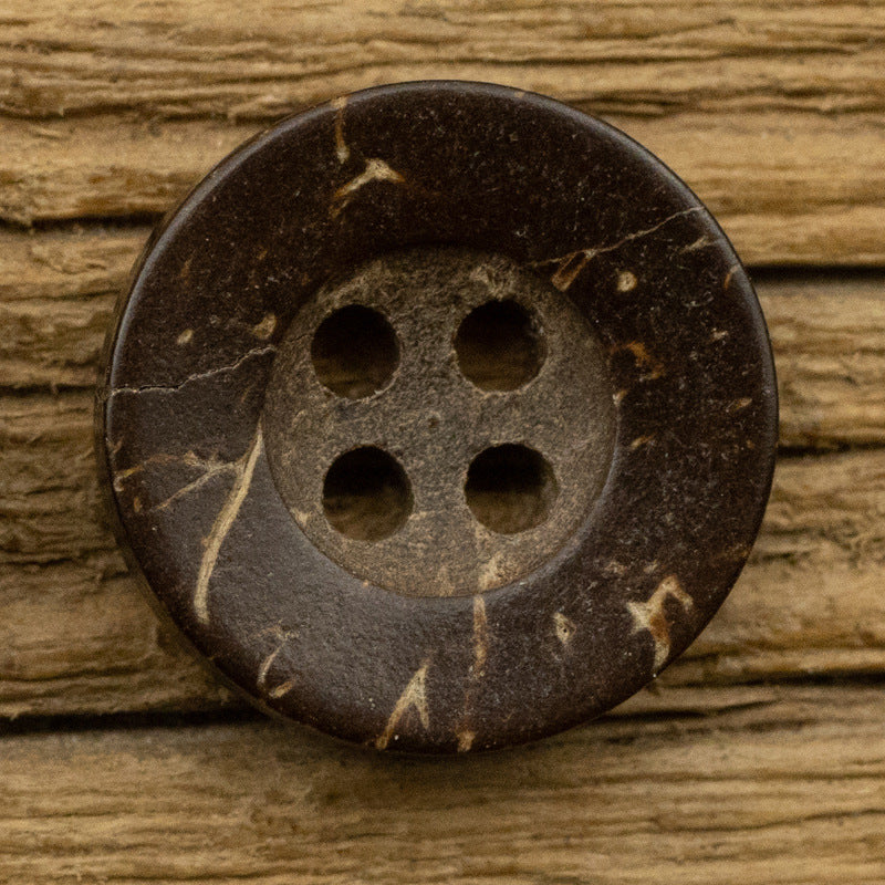 Round coconut shell button, brown color, 4-hole front