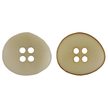 Irregular bowl-shaped corozo buttons, beige and burned beige, 4-hole (two buttons shown)