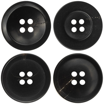 Black horn-style buttons, set of 10—round faces with four holes