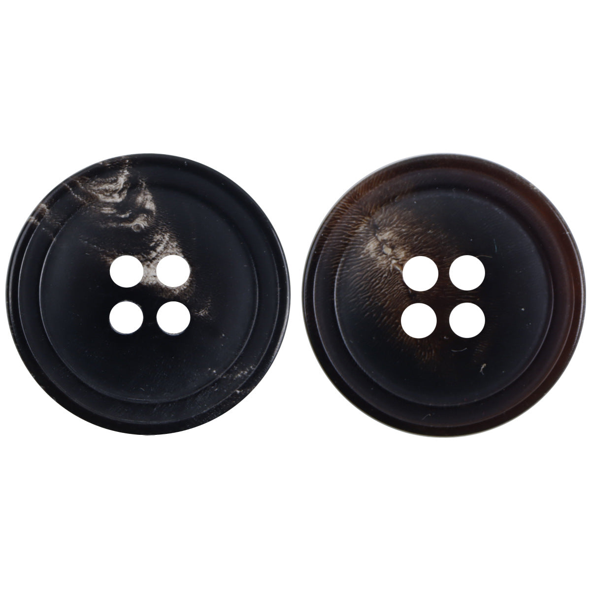 Runde Hornknöpfe, schwarz und dunkelbraun, 4-Loch-Design