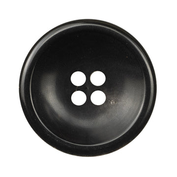 Large black buffalo horn coat button, round, 4-hole front