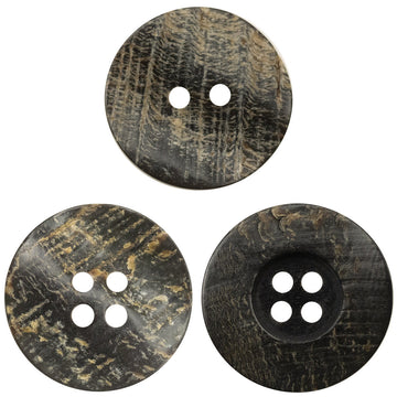 Black horn button set—rough texture, mixed 2-hole and 4-hole styles (10 pcs)