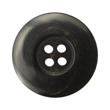 Large black horn coat buttons, 28mm, 4-hole front view (6-pack)