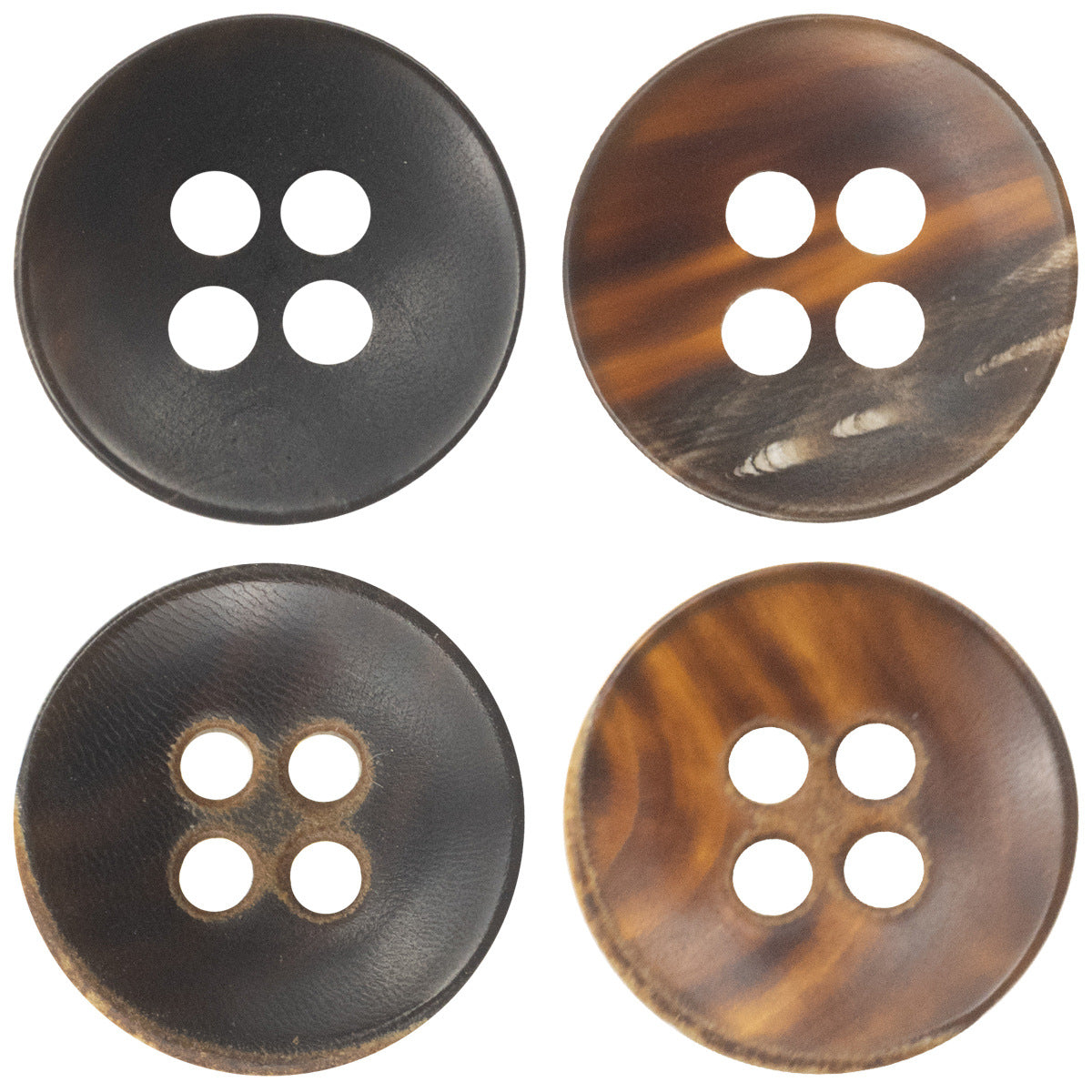 Burnt black 4-hole bowl shirt buttons, front view, 10 pcs