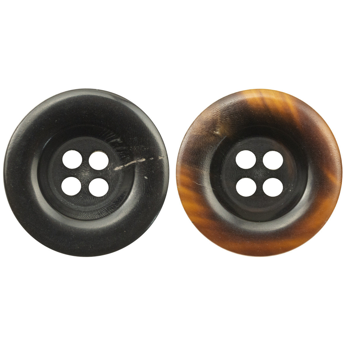 Thickened horn buttons, 4-hole, black & coffee (2 pcs)