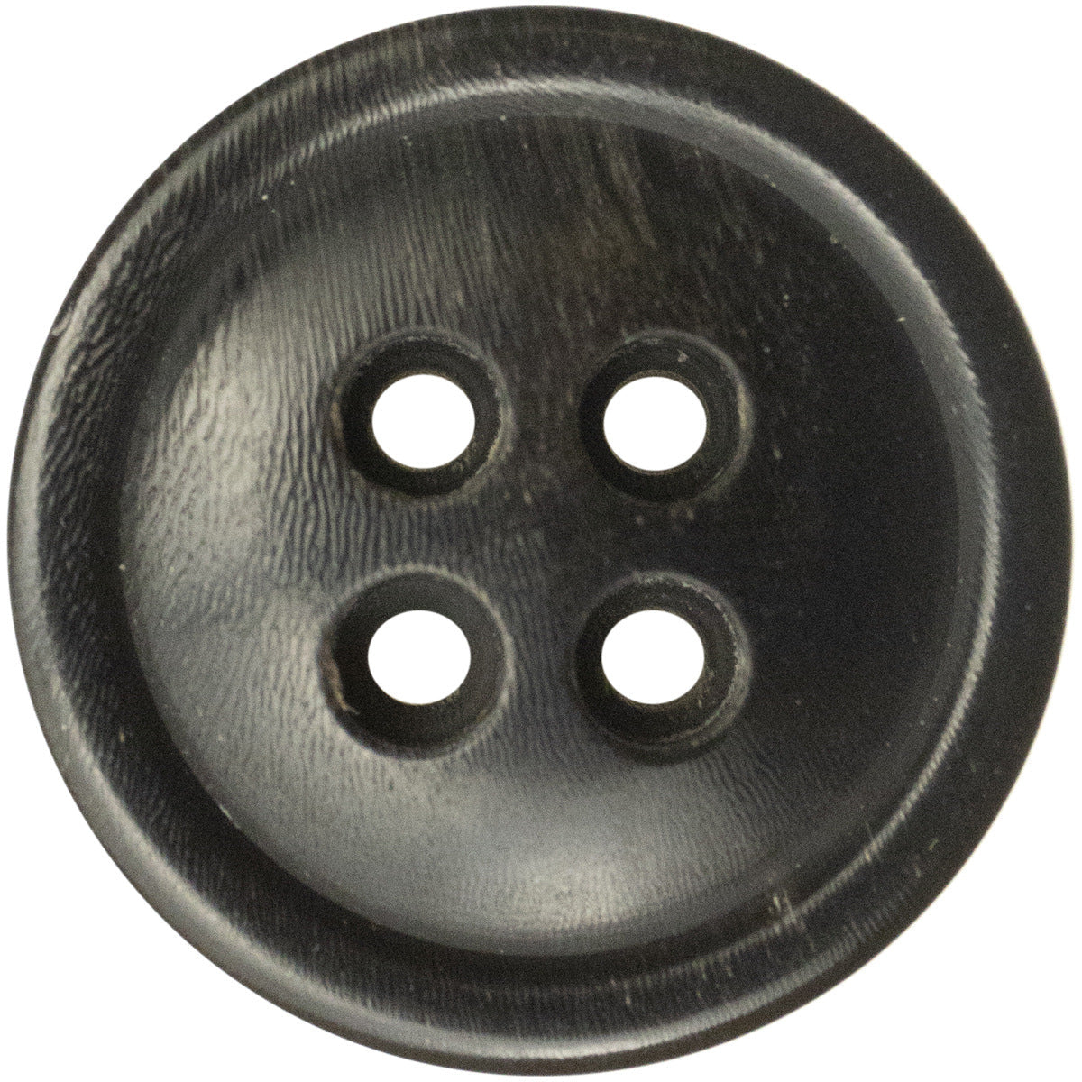 25mm black genuine horn button, round 4-hole front view