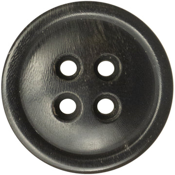 25mm black genuine horn button, round 4-hole front view