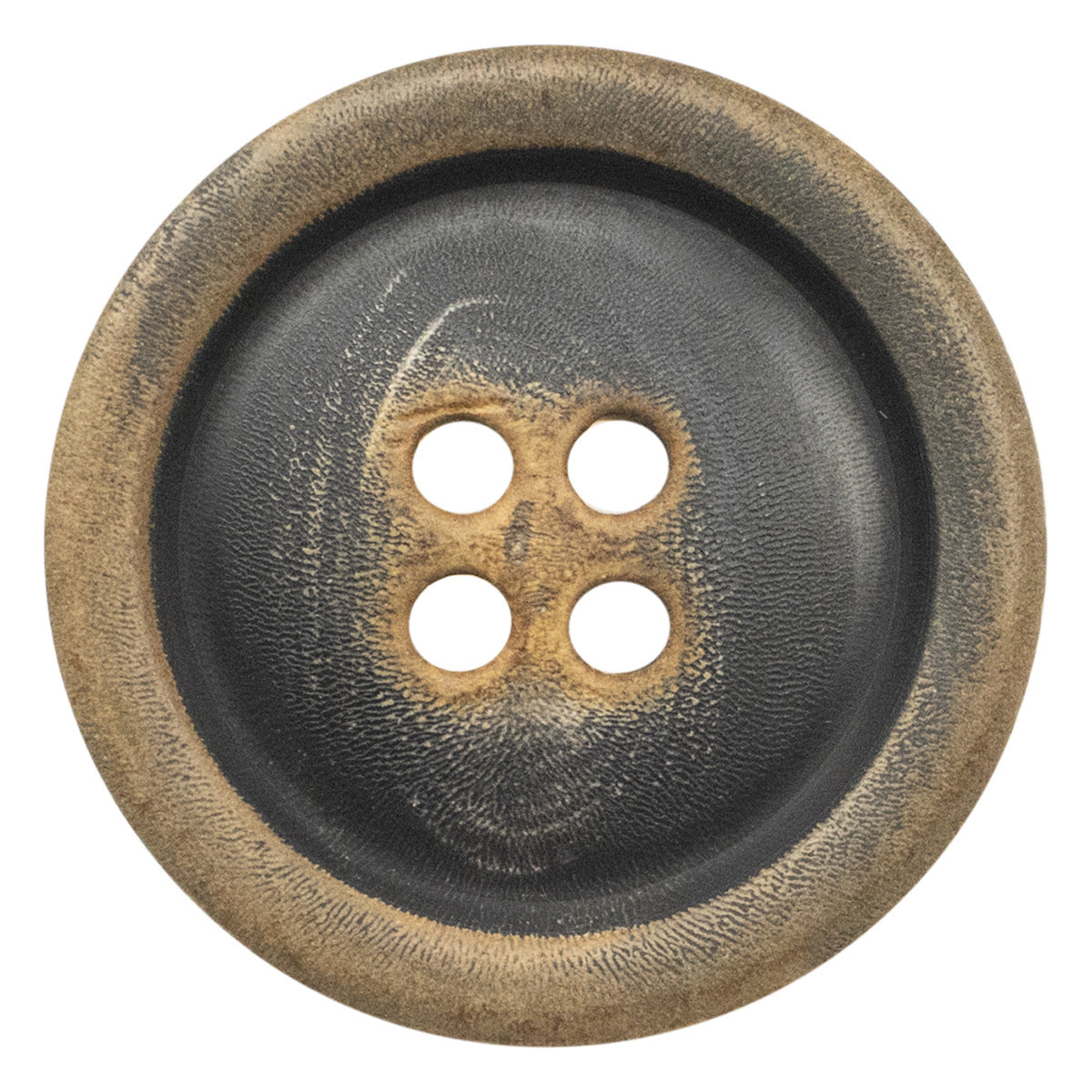 Burnt coffee horn button, dark with tan edge, four-hole design
