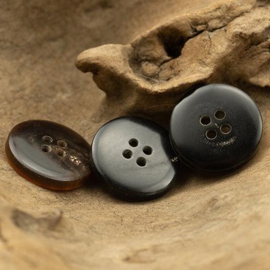 Burnt-Edge Bowl-Shaped Black Horn Buttons for Retro Wool Suits 10pcs