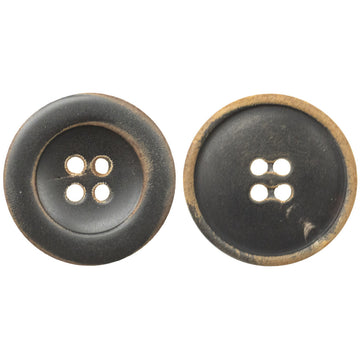 Retro coat button, four-hole, antiqued burnt black, wide edge rim