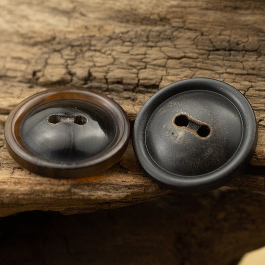 Black Horn Buttons Two Holes for Retro Jackets and Coats - 10pcs