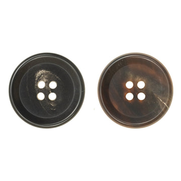 Vintage horn button set, 15–25mm: black and coffee brown, 4-hole front views