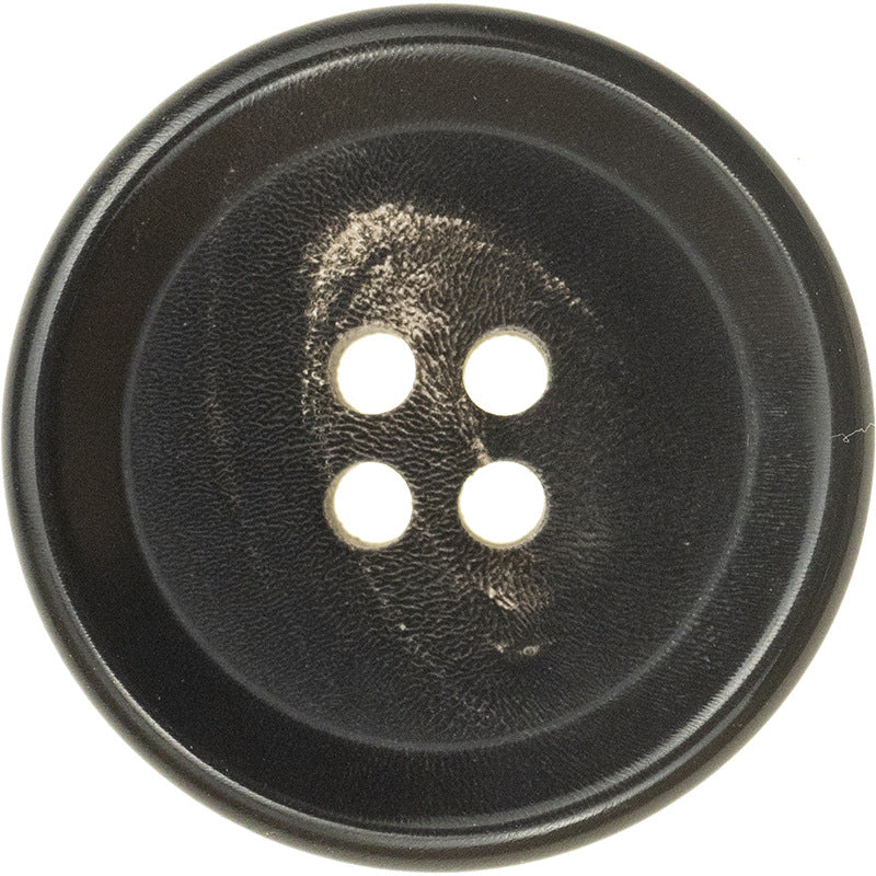 15–25mm vintage horn button, dark black 4-hole front close-up
