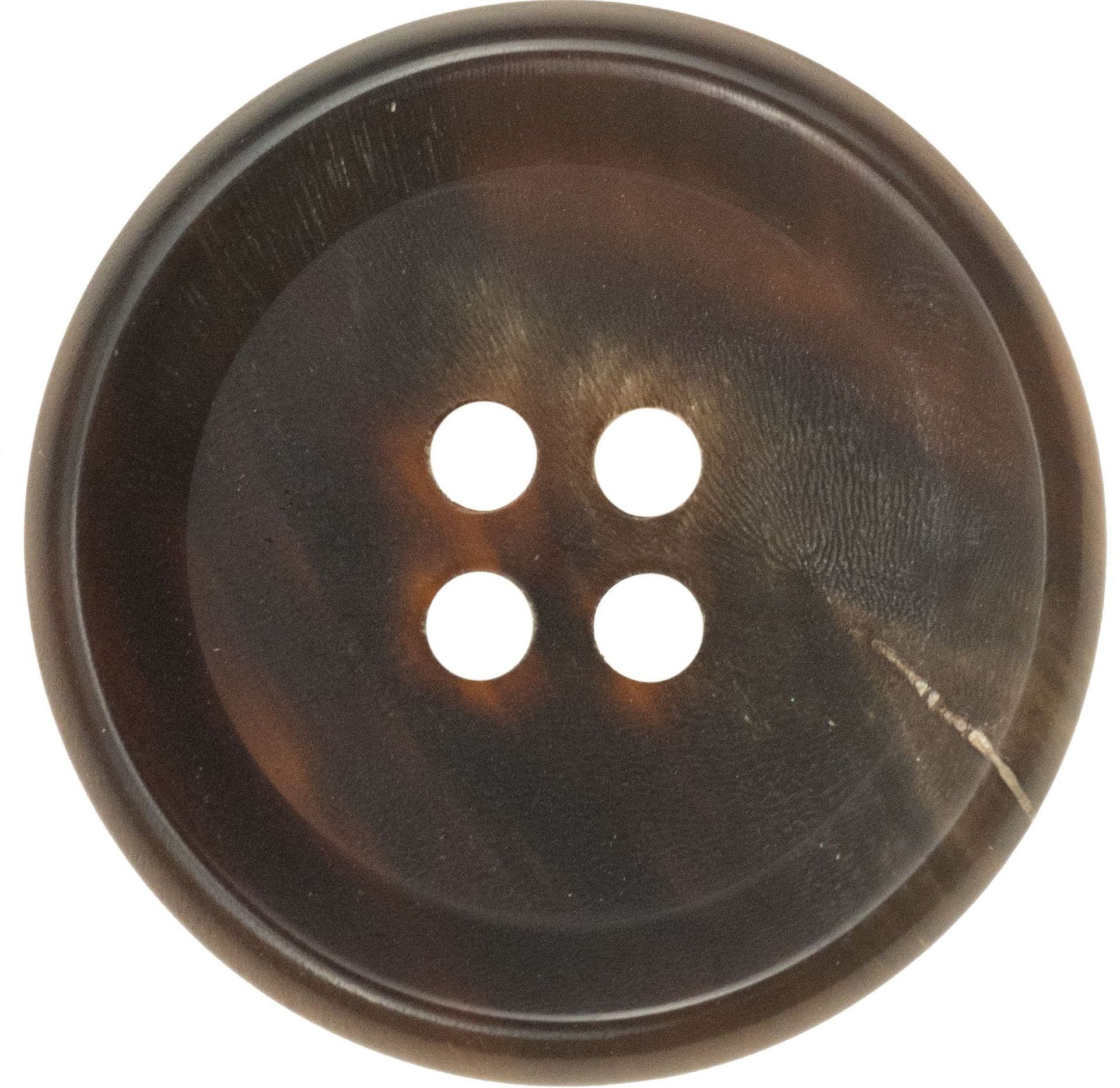 15–25mm vintage horn button, coffee brown 4-hole front close-up