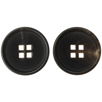 Black horn button with square holes, two buttons side by side