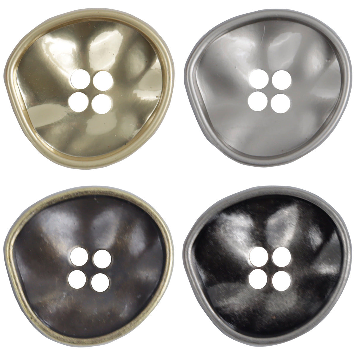 Four-hole metal triangle buttons: light gold and dark silver (10 pcs)